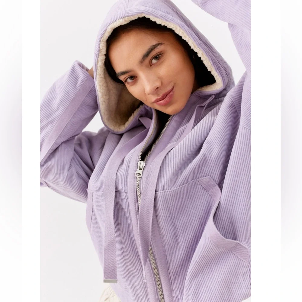NWT UO Casey Corduroy Zip-Up Hooded Jacket Coat in Lavender - Picture 4 of 5